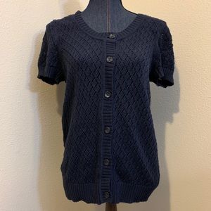 Blue knitted short sleeve cardigan